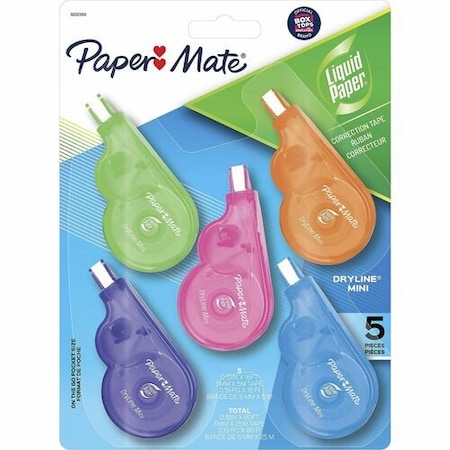 Paper Mate Correction Tape, 1/5inx16.4ft , White Tape, AST Dispensers, 5PK PAP5032315K